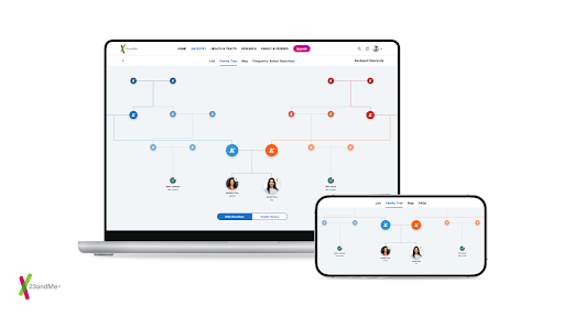 Image of the 23andMe family tree interface